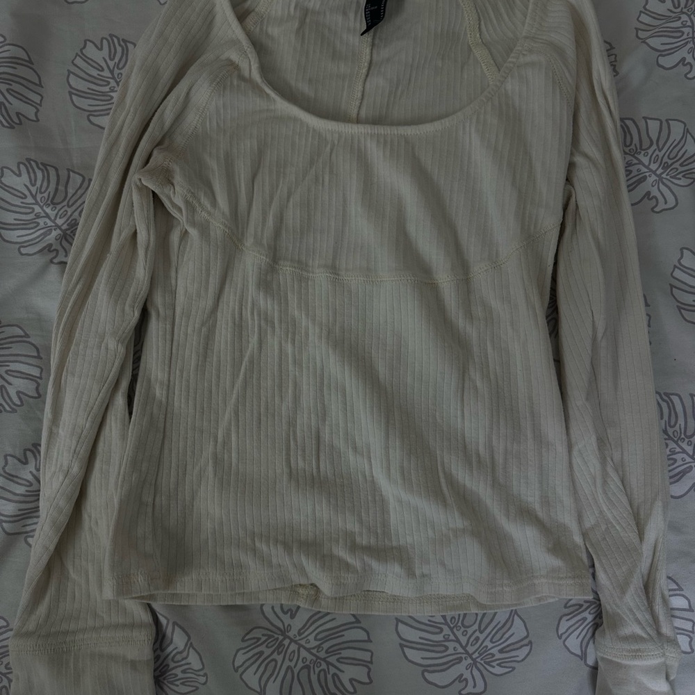 Forever 21 Cream Ribbed Long Sleeve Top